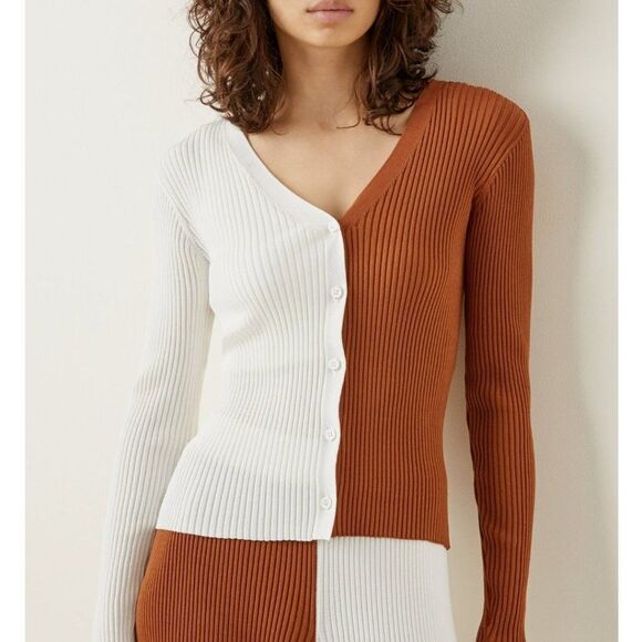 STAUD Sweater Cardigan Shoko Cargo Colorblock Ribbed - Picture 1 of 13